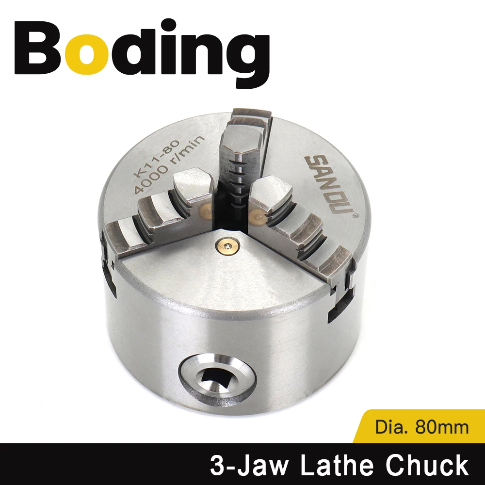 BODING 1Set K11 80mm 3Inch 3-Jaw Manual Lathe Chuck Self-Centering Chucks SANOU K11-80 Lathe Chuck With Turning Machine Tools