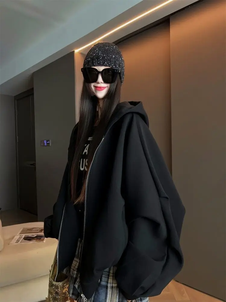 

Женская модная толстовка-худи больших размеров на молнии, 300 Pou, повседневный универсальный дизайн, весна-осень, теплая, удобная, на молнии