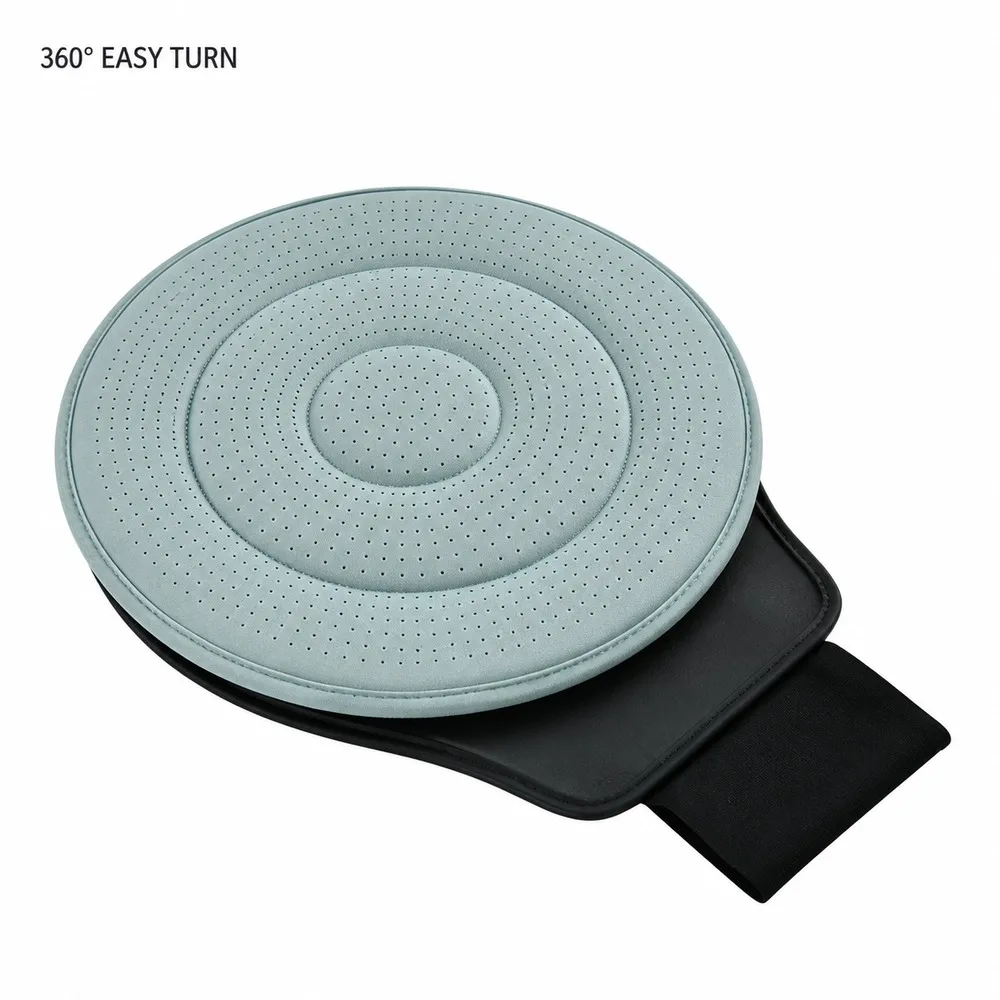 360 Degree Rotating Car Seat Cushion, Breathable Swivel Pad with Anti-Slip Base and Fixing Strap for Easy Vehicle Entry