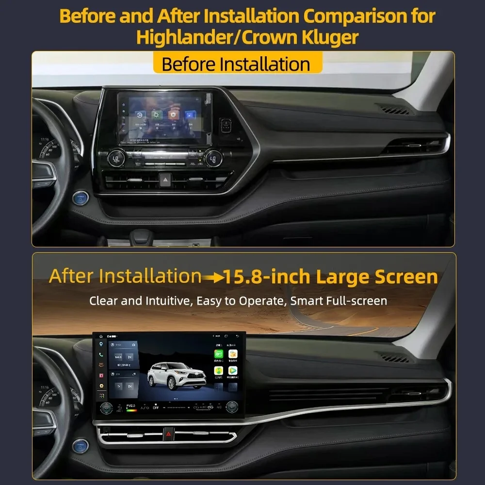 Car Radio For Toyota Highlander 2022-2025 Wireless Carplay GPS Navigation Multimedia Player Stereo smart car systems Head Unit
