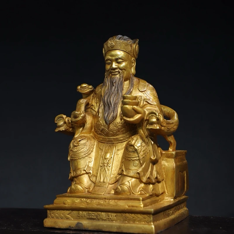 Antique collection Old collection Pure copper gilt hand rest Ruyi ingot text God of Wealth statue Bronze statue desktop ornament