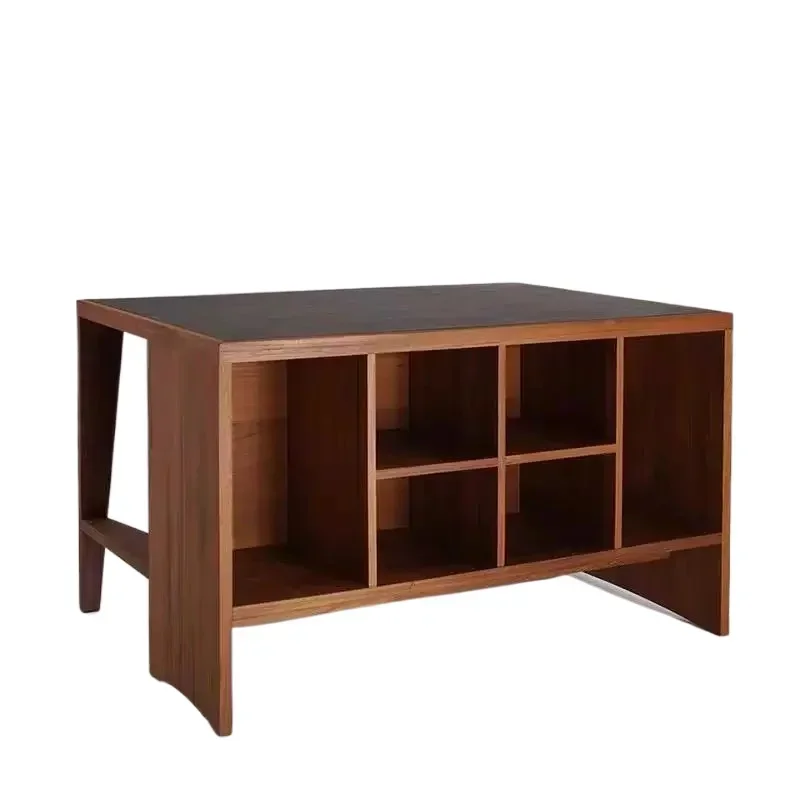 Italian solid wood desk, simple modern high-end home desk bookcase integrated