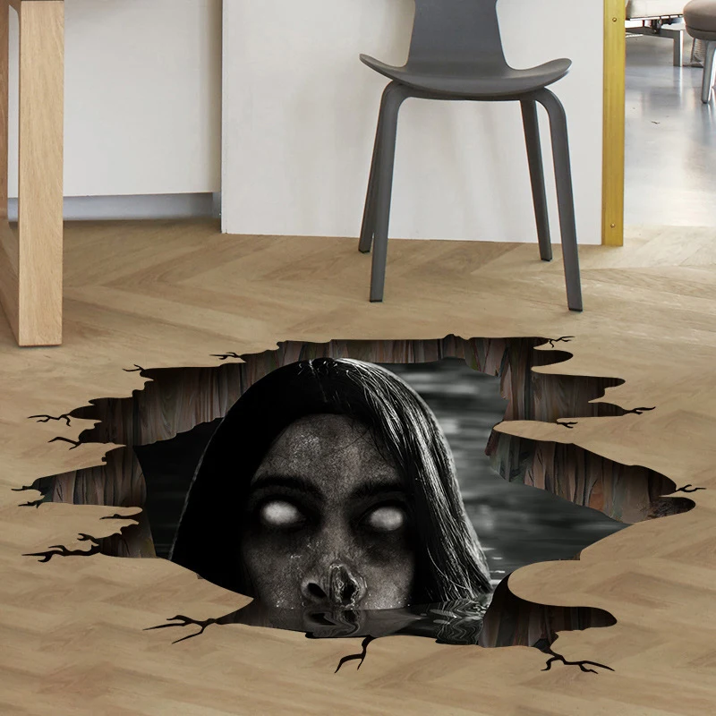 3D Floor Wall Stickers Scary Ghost Halloween Removable Interior Decoration Scary Atmosphere Bar Party Spooky Decoration Props