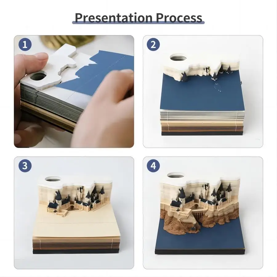 오모시로이 매직 캐슬 메모장, 2024 달력 메모 패드, 블록 노트, 해리 디자인, 종이 문구 액세서리, 노벨티 선물, 3D