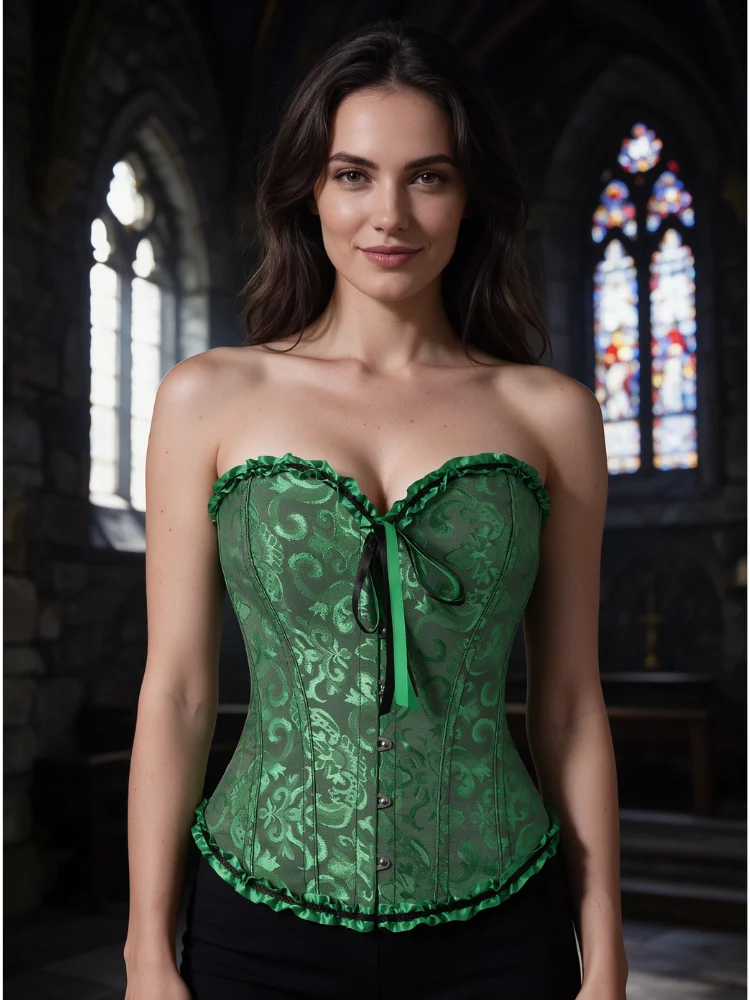 Damen-Bustier-Korsett im viktorianisch-gothischen Stil mit Jacquard-Vorderseite und Busk, Taillenformer für Halloween-Partys – Detail 16