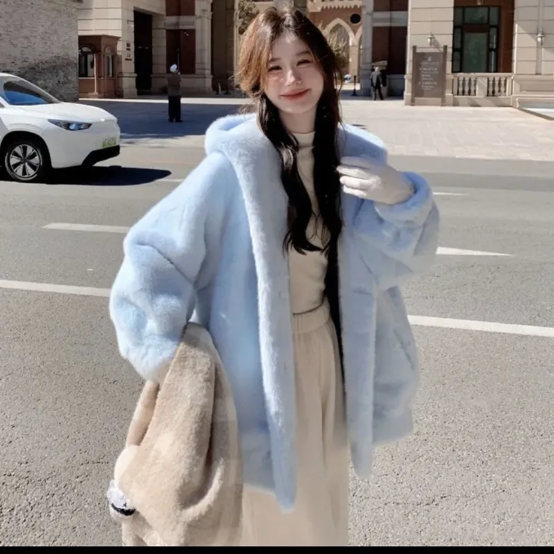 Women's Clothing Casual Cute Extra Thick Solid Colour Versatile Coat Mink Fur Coat Fur One-piece Coats Fur Winter Coat Women