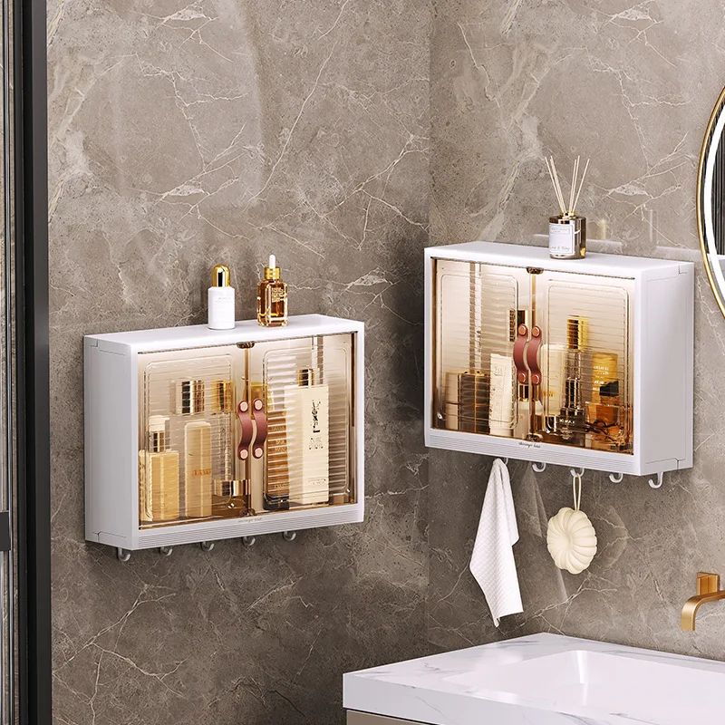 

Household Wall Mounted Bathroom Storage Cabinet with Magnetic Suction Door Dustproof Storage Rack Kitchen Seasoning Storage Cabi