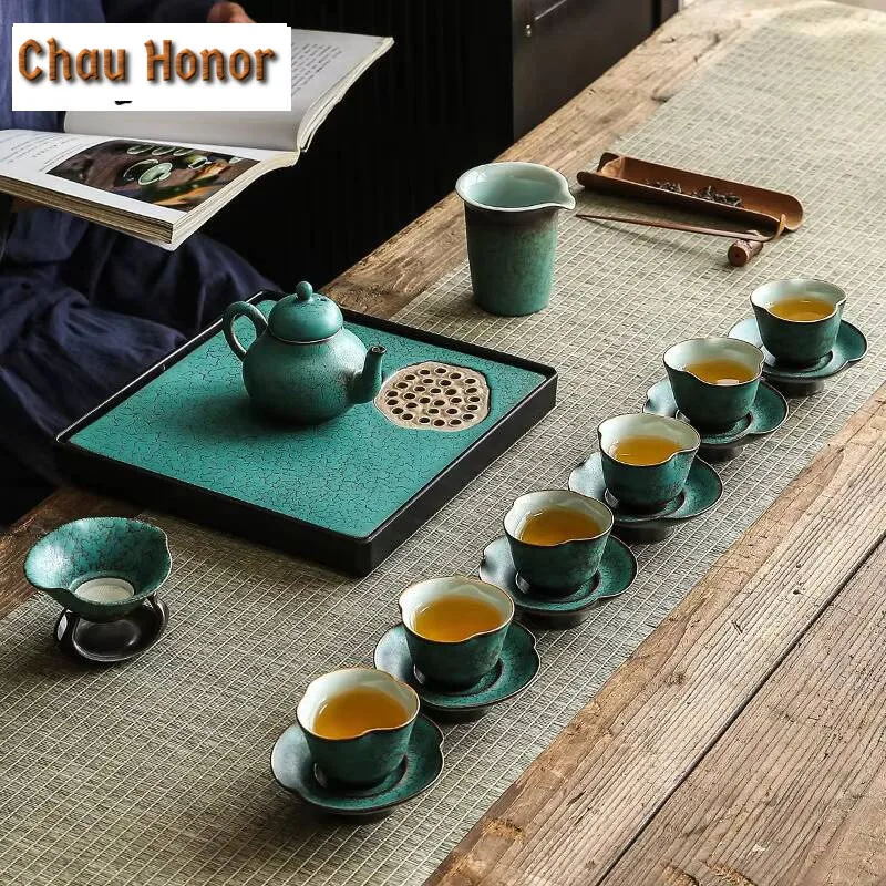Japanese Style Turquoise Glaze Ceramic Tea Pot Simple Household Ball Hole Filter Kungfu Teaset Tea Ceremony Drinkware Customized