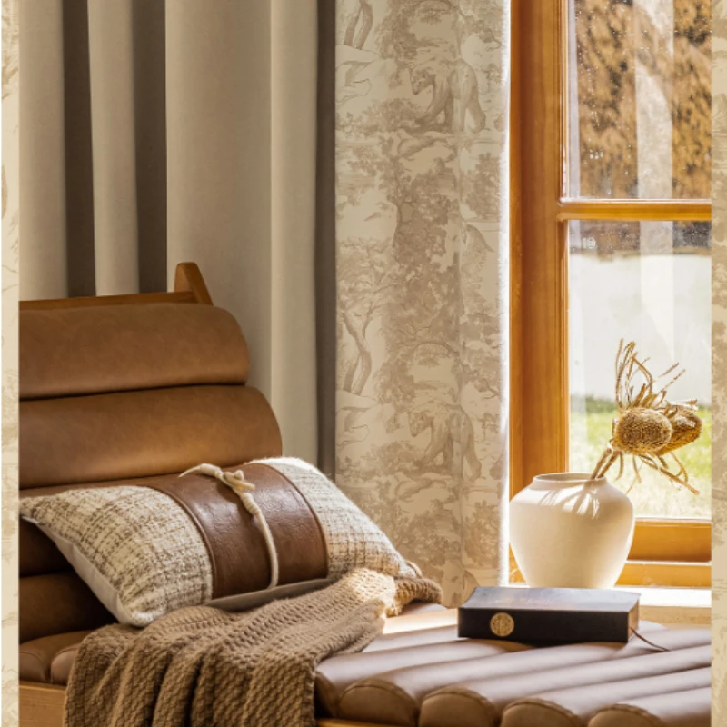 Custom Size French Curtains for Living dining room bedroom Home Interior Luxury Chenille Print Edge Matching Window White Tulle