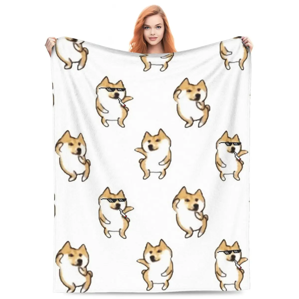 

Shiba Inu -meme Doge Dancing Stickers Blankets Flannel Sofa Warm Throw Blankets for Couch Bedding Office Throws Bedspread Quilt