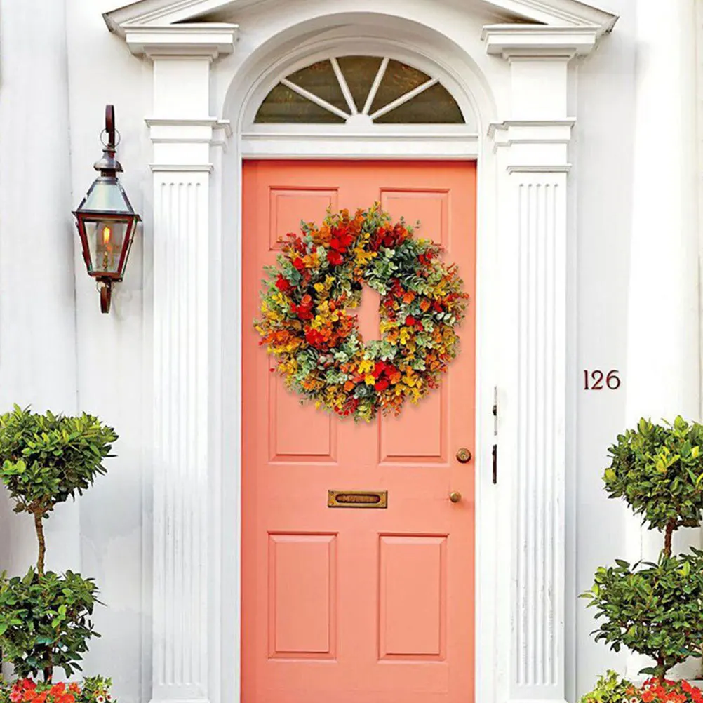 

1Pcs Artificial Eucalyptus Wreath Colorful Leaf Garland Rustic Style Garden Front Door Wedding Decor Colorful Leaf Garland