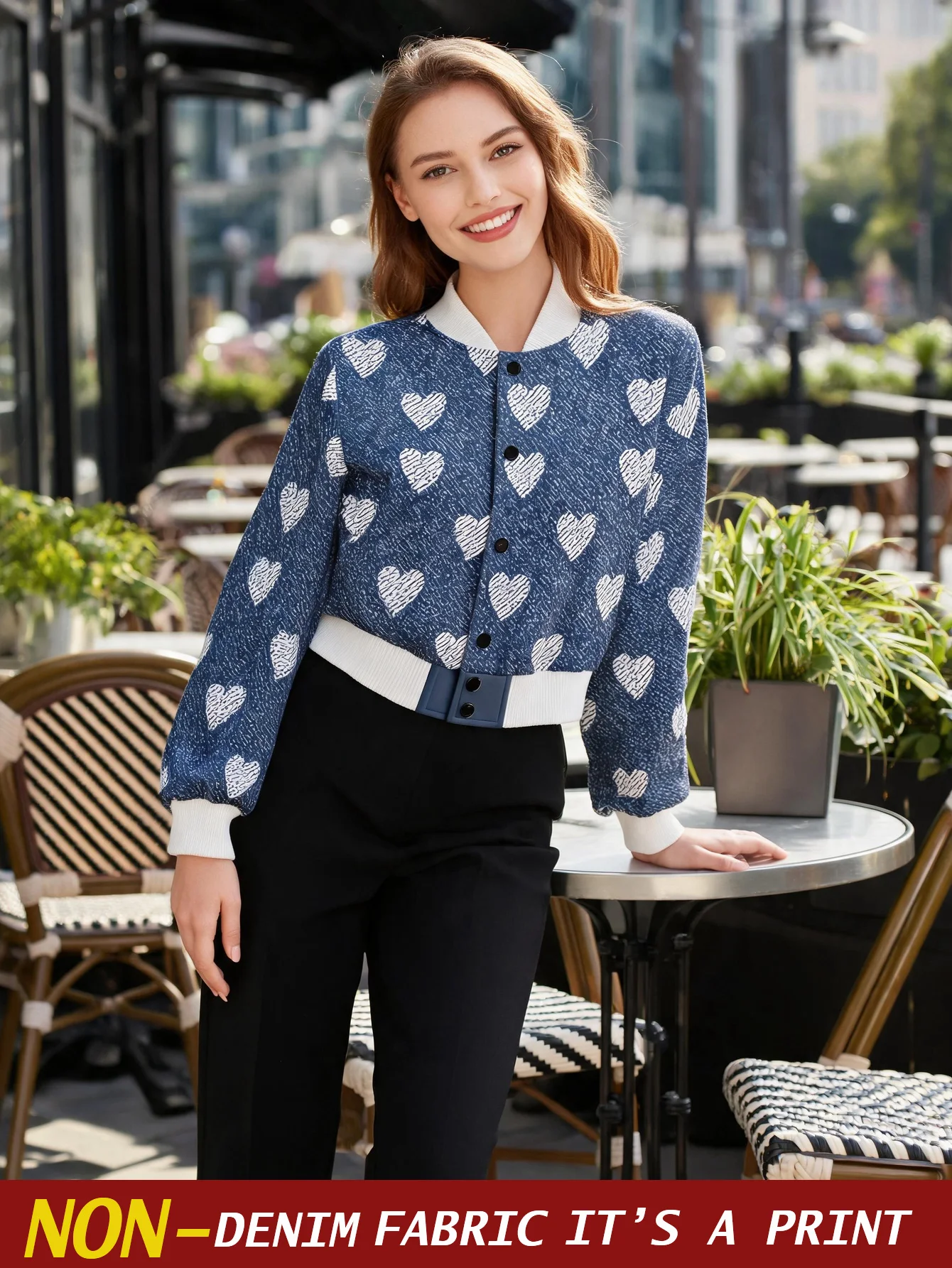 2026 new denim printed women's baseball jacket, women's slim fit top, autumn and winter baseball jacket
