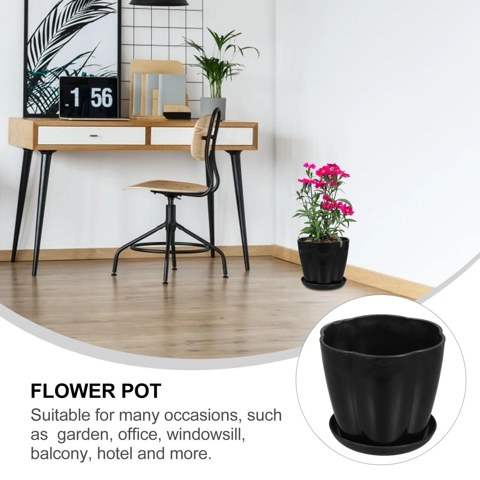 

3 Sets 13.5x12.5cm Black Plant Pots Trays Drainage Holes Fiber Material Flower Pot Garden Planting Tools
