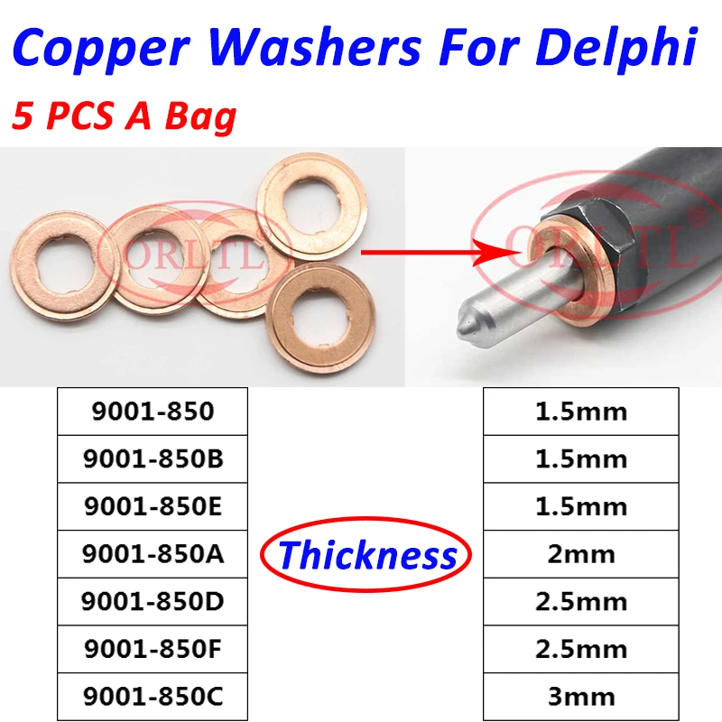 5pcs 1mm 1.5mm 2mm 2.5mm 3mm Injector Copper Washer For Bosch and Delphi