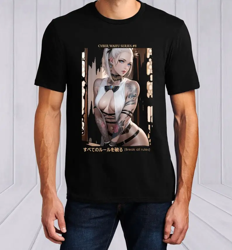 Japanese Anime Streetwear Unisex T-Shirt (black), CYBER WAIFU Series #8 (by Studio G)