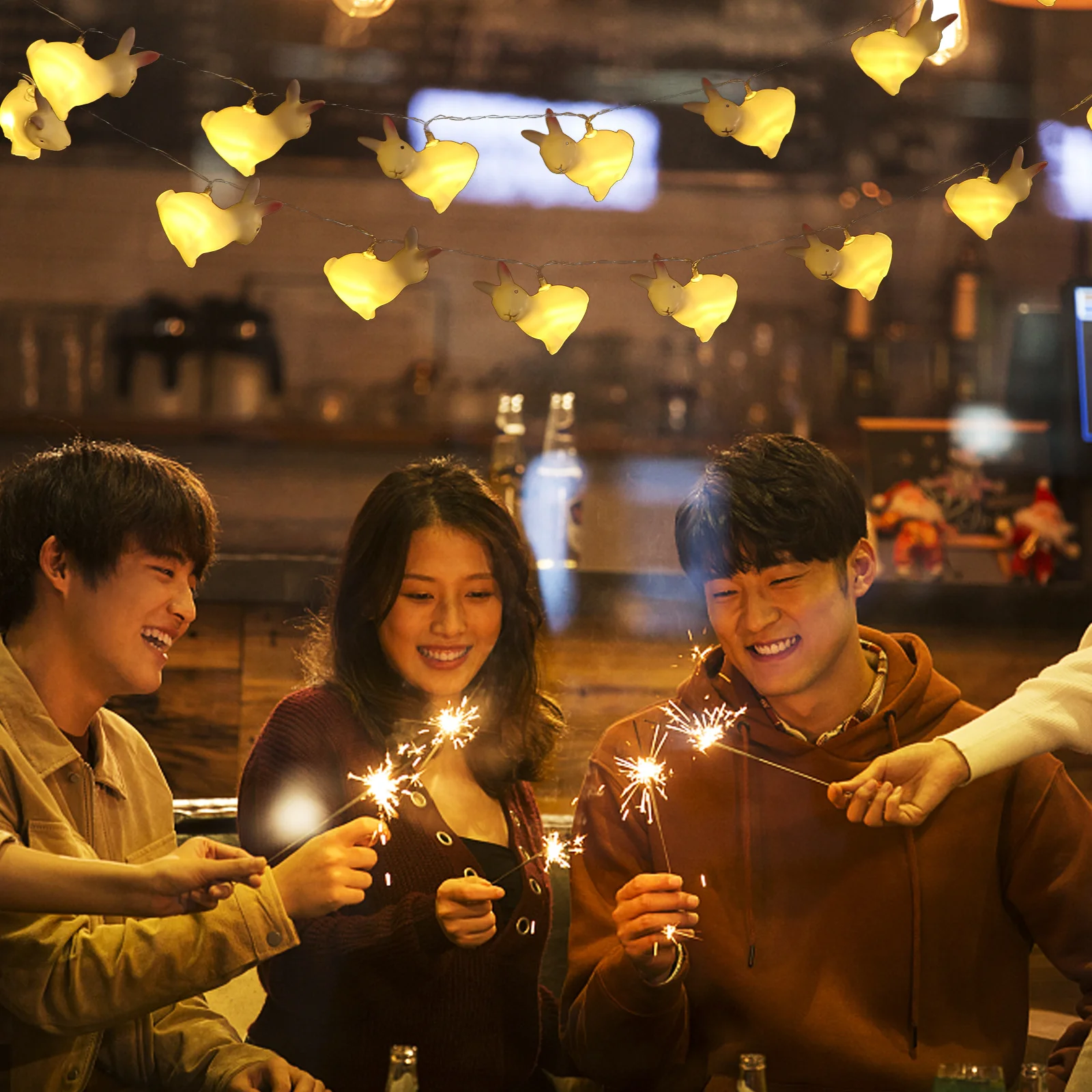 1Set Small Rabbit Light String LED Easter Decor Lamp for Living Room Hotel Bar Party Gathering Warm Ambiance Easter String Light