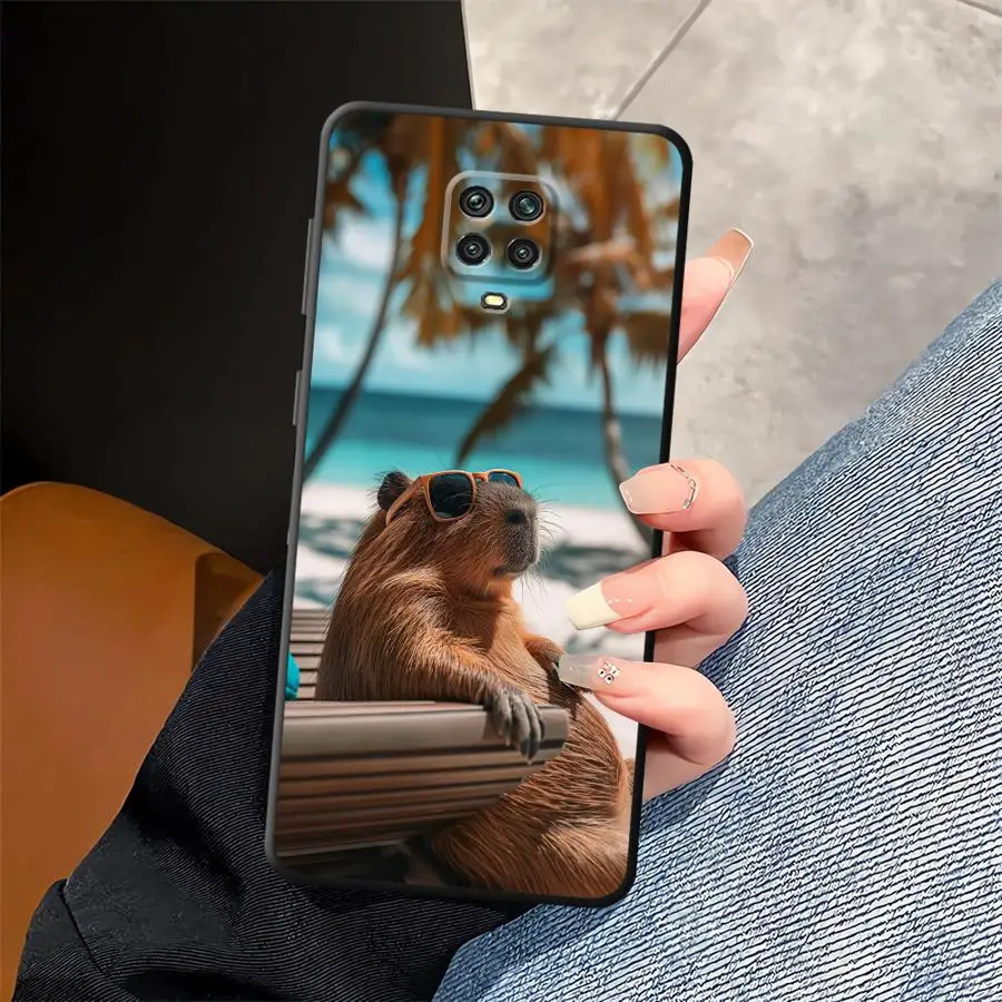 Чехол для Xiaomi Redmi Note 10S 13 14 Pro Plus 11s 9S 9 10 11 12 Pro 12s 7 8 Черный Мягкий чехол для телефона Cute Capybara