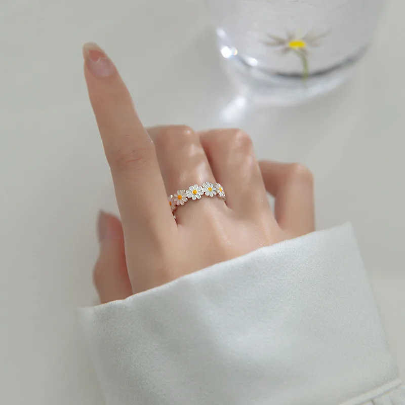 Women's 925 Silver Daisy Ring, Classic Wedding Band