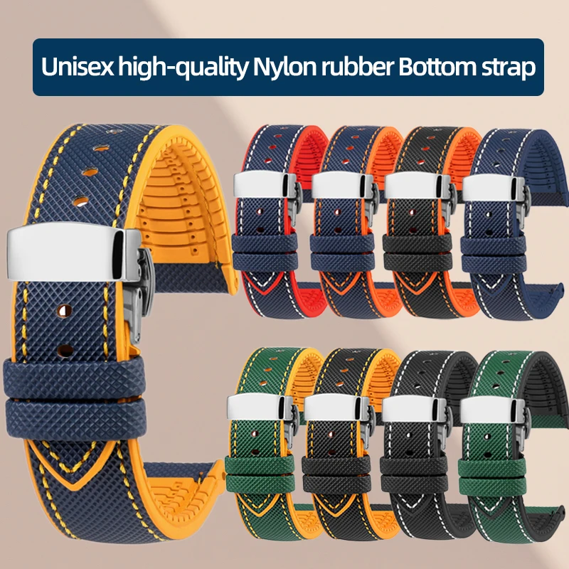 

Unisex high-quality Nylon rubber Bottom strap 20mm 21mm 22mm 23mm 24mm Waterproof Watchband for any watch brand