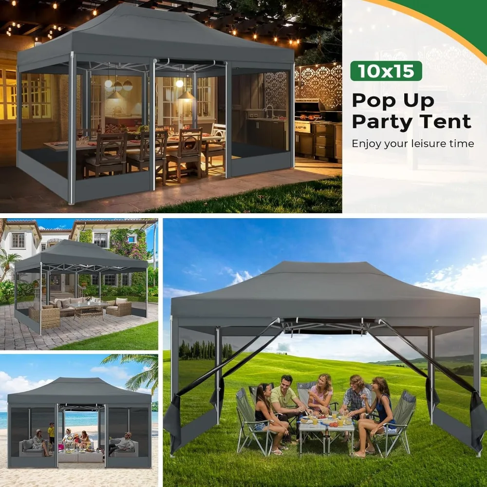 Kanopi Pop-Up Komersial 10x15 dengan 4 Dinding Samping, Tenda Pesta dengan Kelambu untuk Pengaturan Luar Ruangan yang Mudah