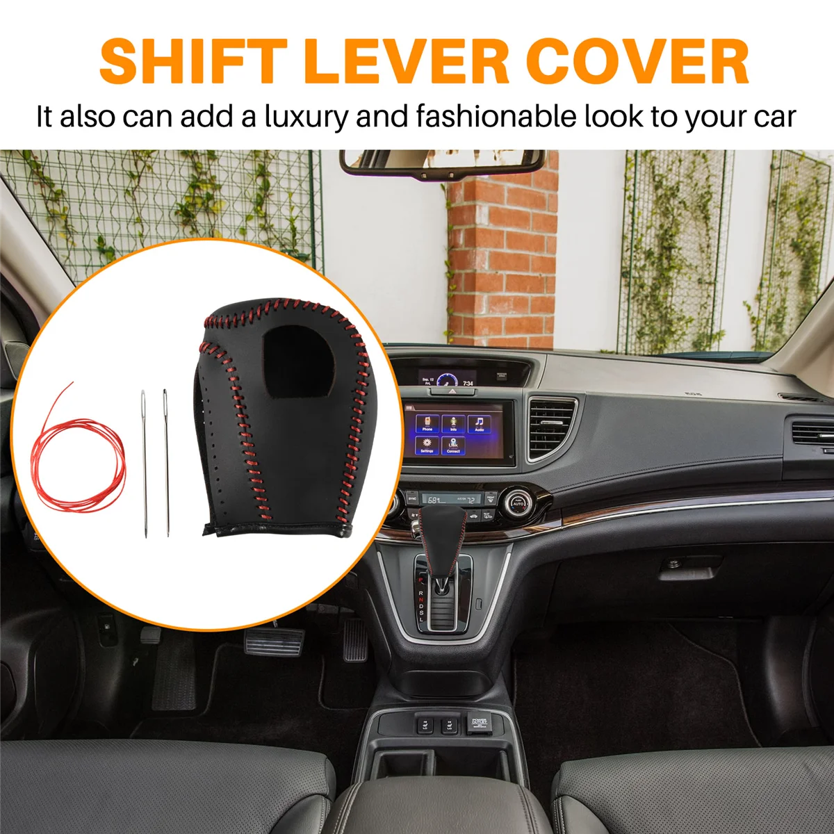 Car Gear Shift Cover,Leather Shift Lever Cover Fit for 2015 2016 ,Pack of 1 Piece Black Leather Cover Gear Shifter Knob