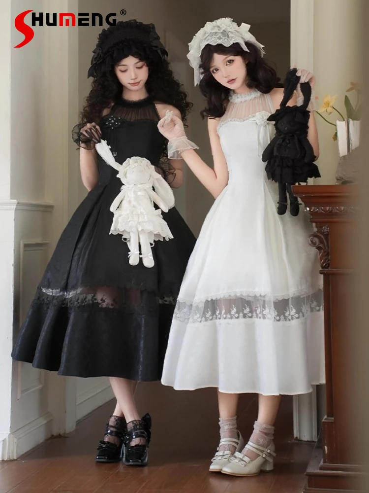 

Original Halloween Carnival Party Dress French Elegant Retro Black Long Dress Japanese Women's High Waist Sweet Lolita Dress Set
