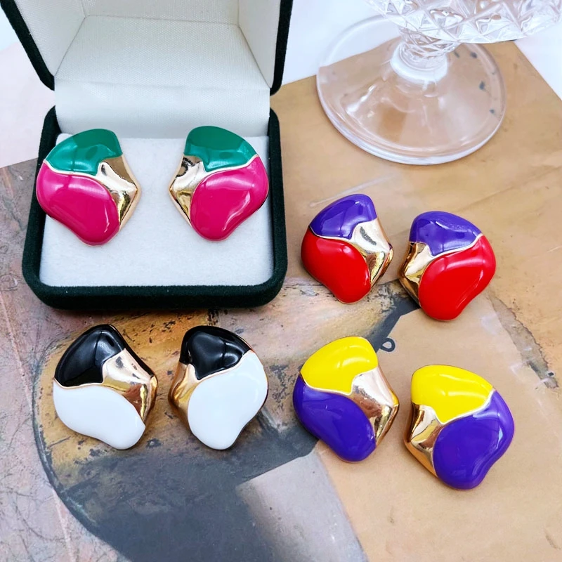 

Splicing Enamel Symmetrical Stud Earrings Elegant Mixed Colors Brincos Femme Fashion Jewelry