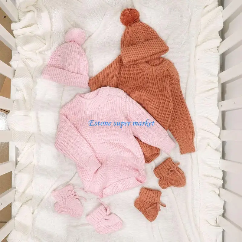 090B Infant Knitwear Soft & Comfortable Baby Jumpsuit Set with Matching Bonnet Hat