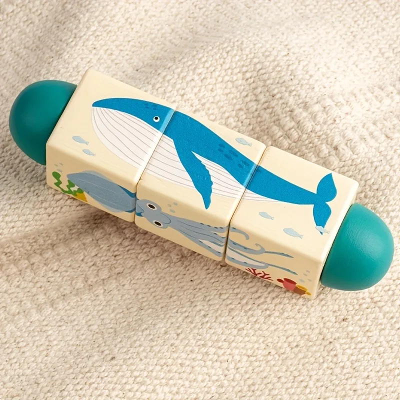 قطعة واحدة من أحجية الحيوانات والمحيط الخشبية للأطفال الصغار - لعبة تعلم تعليمية، تطوير المهارات الحركية، مخلوقات بحرية ملونة