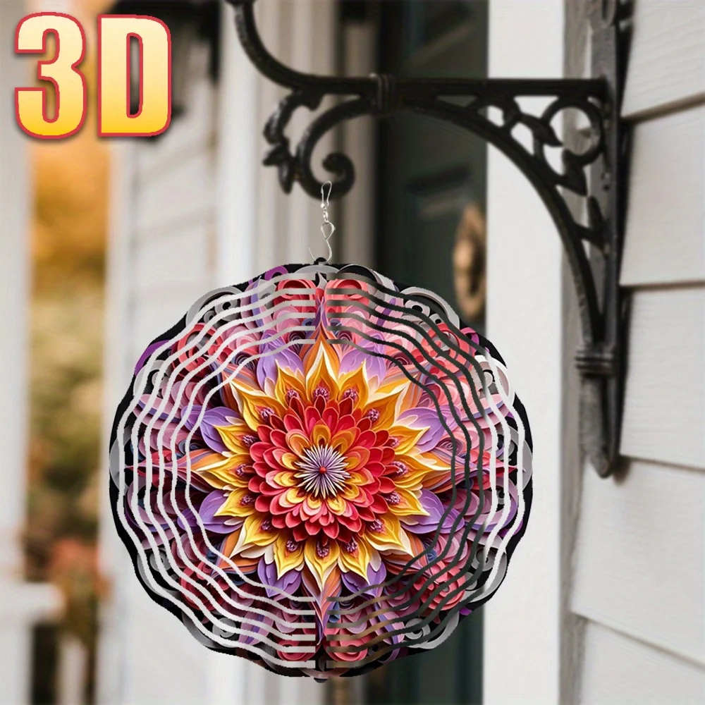 3D Colorful Paper Flower Wind Spinner - 10 Inch Metal Art with 360 Swivel Hook for Garden Christmas Gift