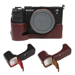 A7C Genuine Leather Case Camera Bag Cover for SONY Alpha 7C ILCE-7C PU Leather Half Body Base with Battery Opening