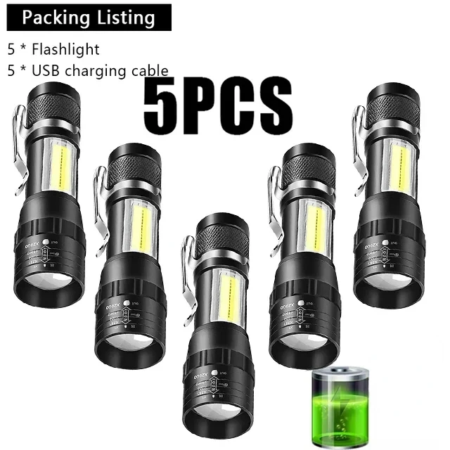 USB Oplaadbare Mini Zaklamp COB + XPE Draagbare Ingebouwde Batterij Zoombare Kleine Zaklamp 3-Modus Camping Noodzaklampen