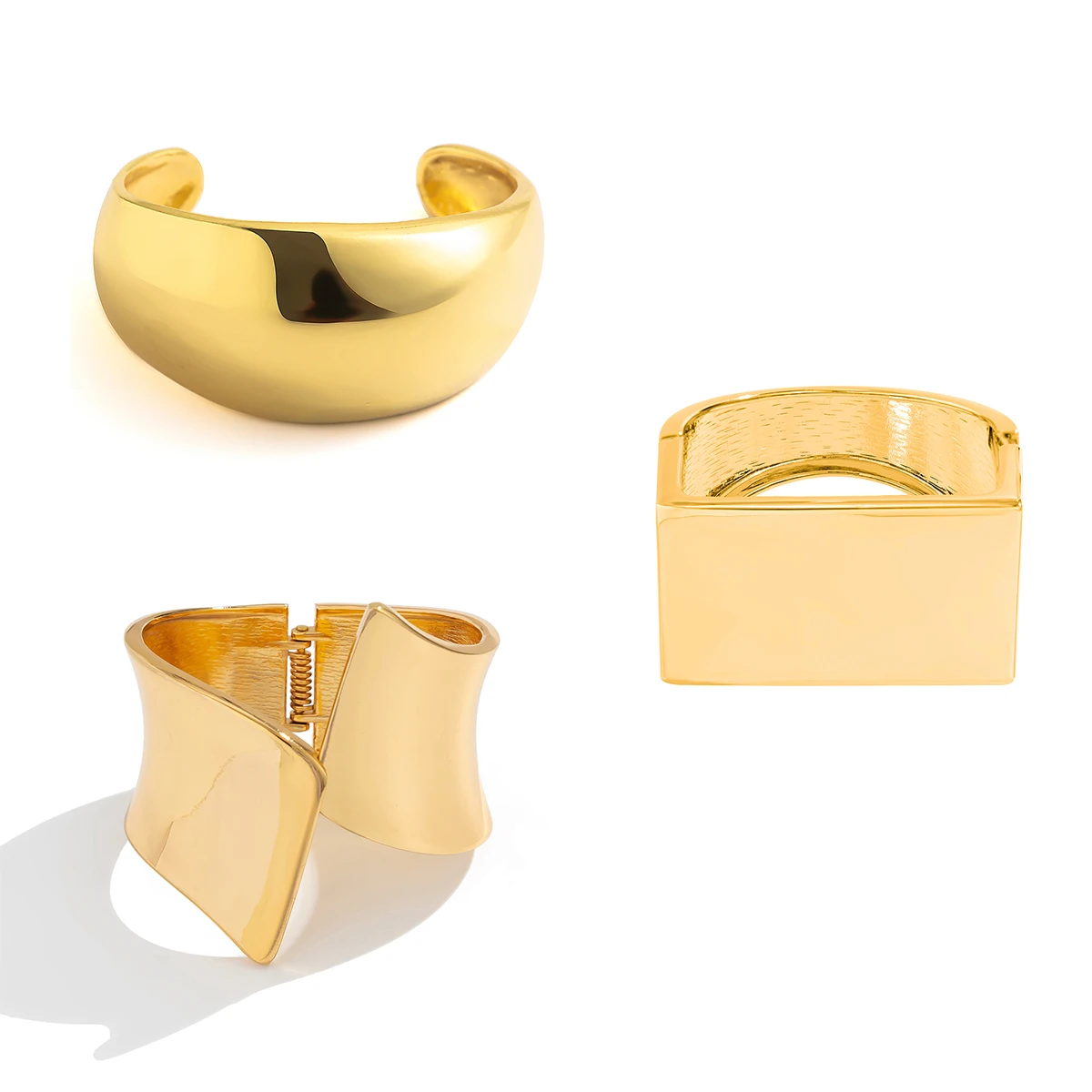 Ingemark مبالغ فيها الذهب اللون المعادن الربيع أساور للنساء الشرير خمر غير النظامية هندسية الذراع أساور الرجال المجوهرات هدية