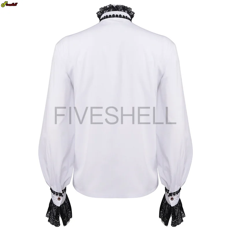 Men Medieval Renaissance White Vintage Shirts Victorian Noble Prince Gentleman Cosplay Costume Embroidered Lace Patchwork Tops