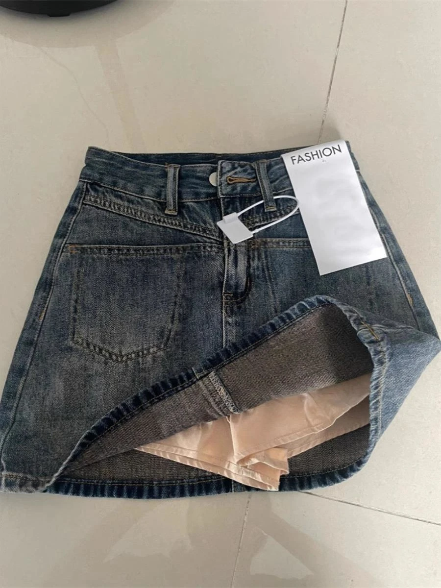 حجم كبير ملابس العمل الأمريكية الرجعية الدنيم تنورة المرأة الخريف تصميم فريد ألف خط Bodycon تنورة الدهون MM ort تنورة #3