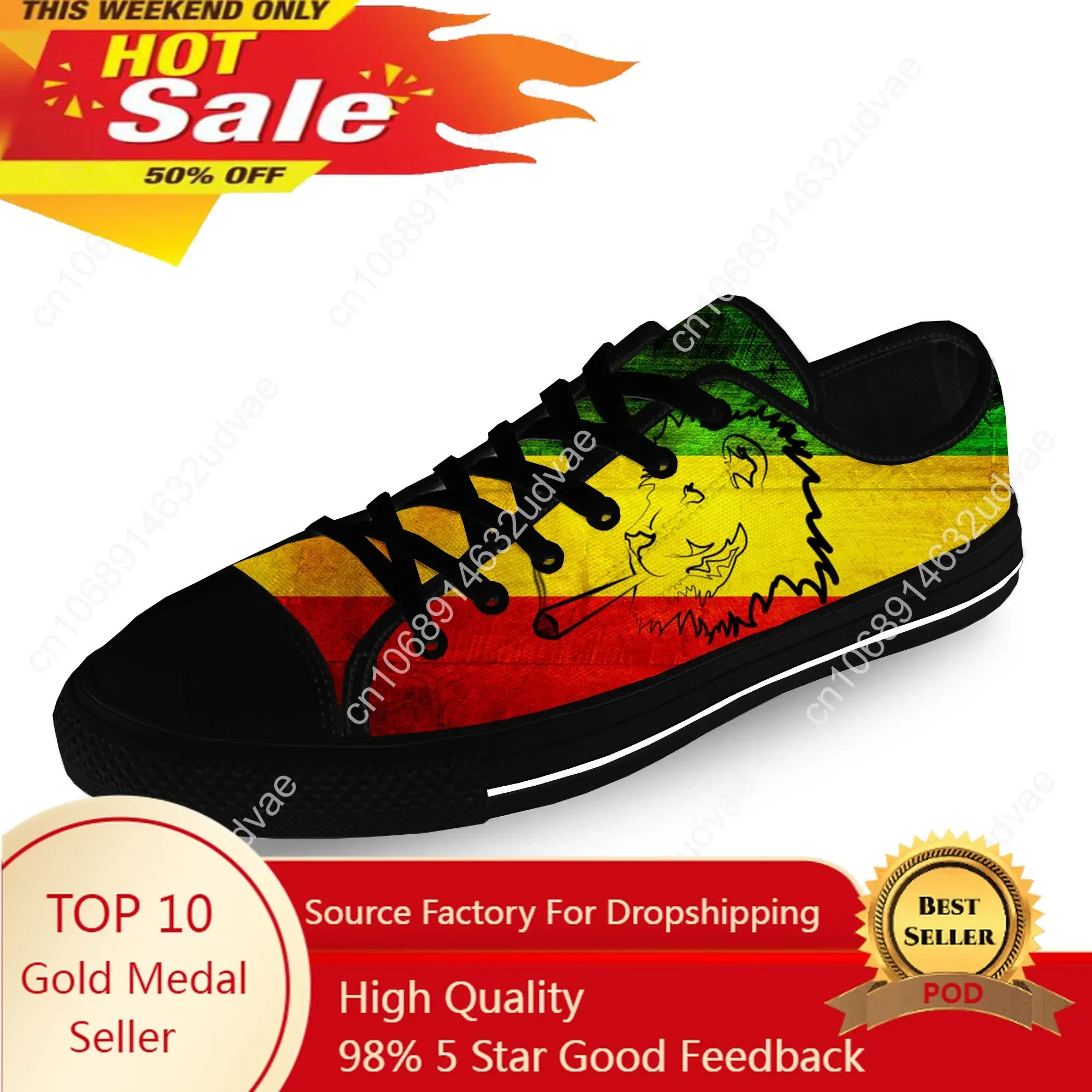 Ethiopia Flag Lion Of Judah Reggae Rasta Casual Cloth 3D Print Low Top Canvas Shoes Men Women Lightweight Breathable Sneakers