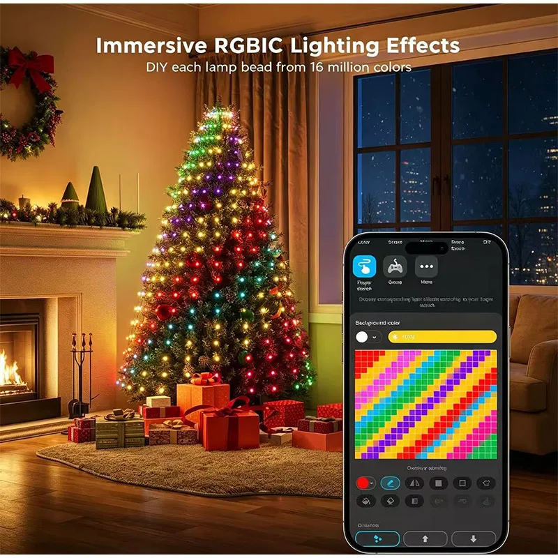 Smart Christmas Tree Lights RGBIC LED String Lights APP Control Dynamic Patterns Festive Decor Halloween DIY Light Show Lights