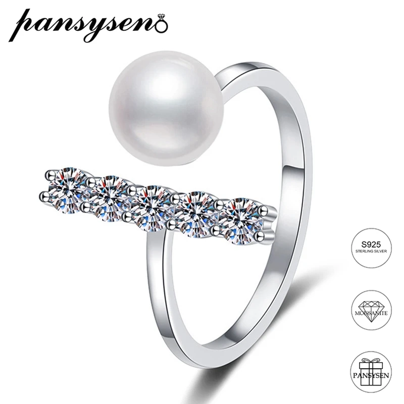 

New Trendy 100% 925 Sterling Silver 3mm Moissanite Natural Freshwater Pearl Ring for Women Wedding Engagement Fine Jewelry Gift