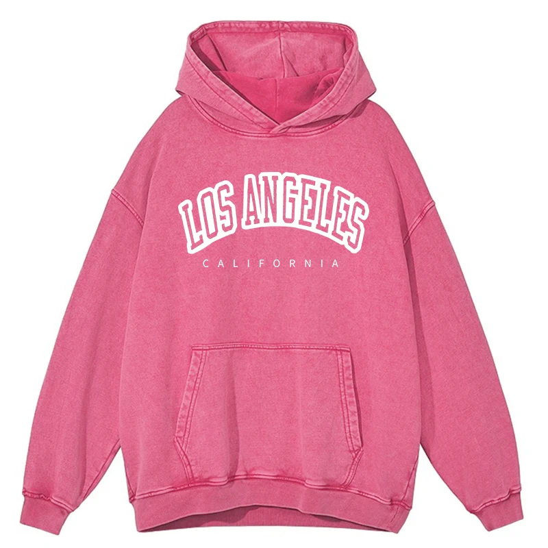 Vintage Distressed Washing Los Angeles California Usa Men Sweatshirt Fashion High Quality Sportswear Loose Hoody Autumn Hooded