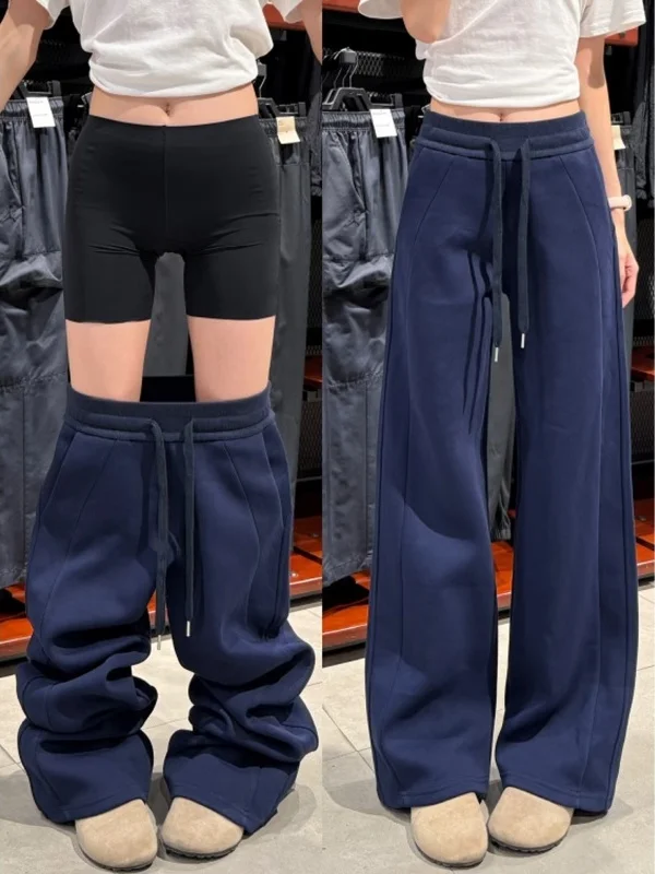 

Женские спортивные брюки с высокой талией, утепленные флисом, широкие, прямого кроя, для повседневной носки, комфортные, новинка зимы 2026