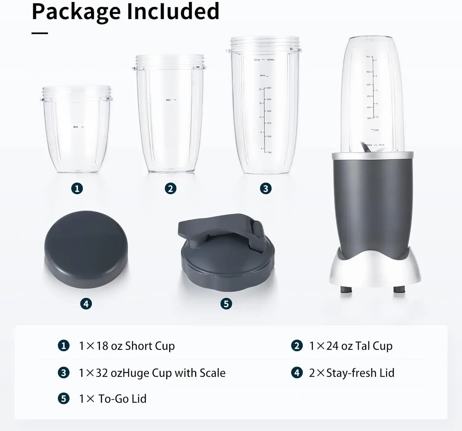 18/24/32oz Replacement Cups Kit with Flip-Top To-Go Lid and Stay-Fresh Lid Compatible with NutriBullet 600w&Pro 900w Blenders