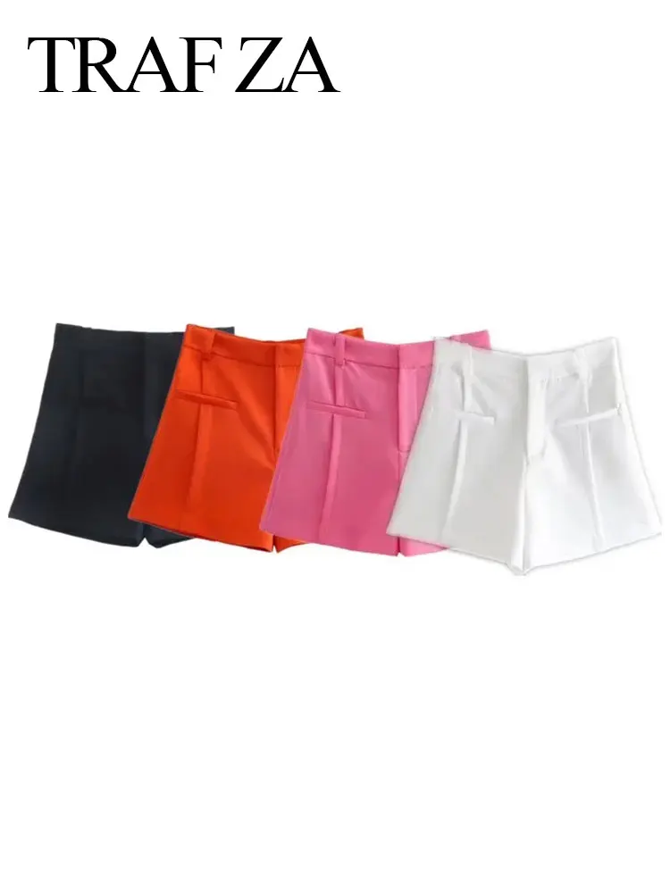 

TRAFZA New Four-color Summer Fashion Straight Type Women's Shorts Daily Convenient Pockets Slim Fit Comfortable Lady Shorts