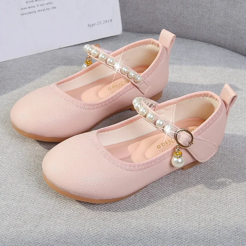 

Childrens Leather Shoes Pearl Elegant Fashion Princess Casual Mary Janes Flat Shoes for Kids Girls Soft Sole Loafers Moccasins