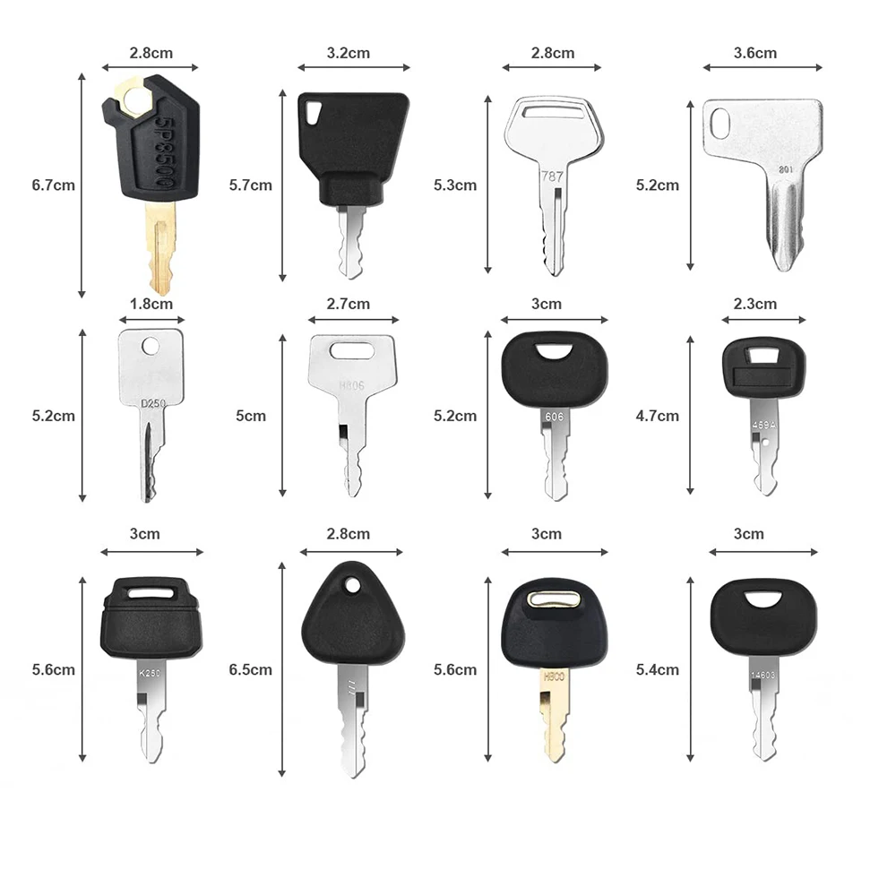 12Pcs Heavy Equipment Construction Ignition Key Set Machinery Key For Agricultural + Heavy Plant Machinery Cat Komatsu JCB