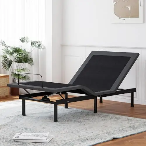 Twin XL Adjustable Bed Frame for Pain Relief, Metal Folding Bed Base with Remote for Independent Head and Foot Incline