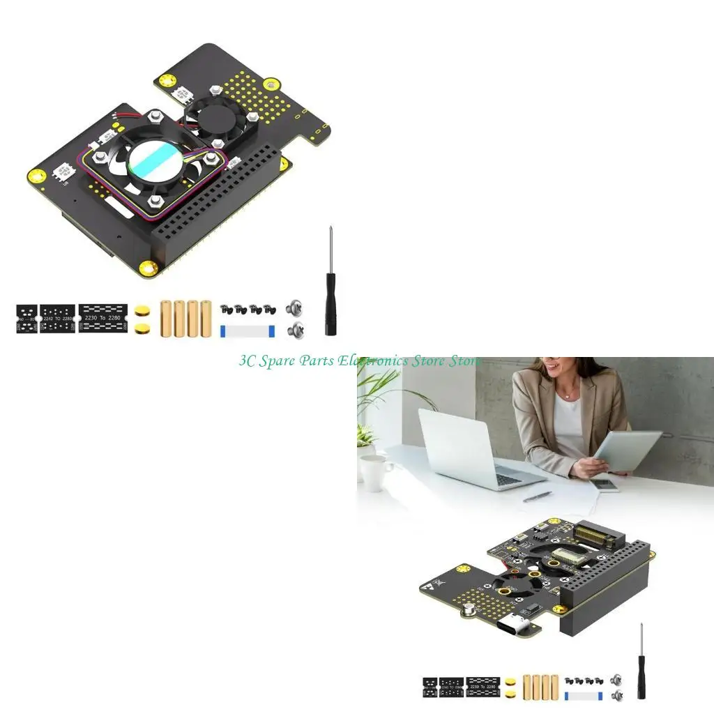 SZ 3 in 1 Combo M.2 NVMe SSDs to PCIe Adapters with Automatic Discoloration LED and Fan
