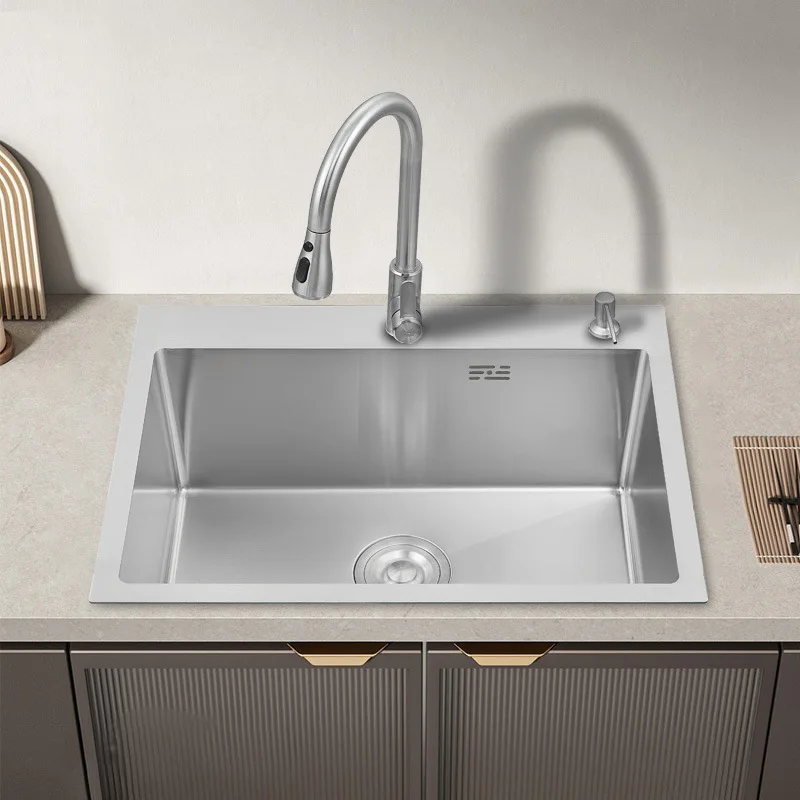 Hot Sale Deep Basin Nano Single Bowl Stainless Steel Brushed Handmade Kitchen Bottom Sink