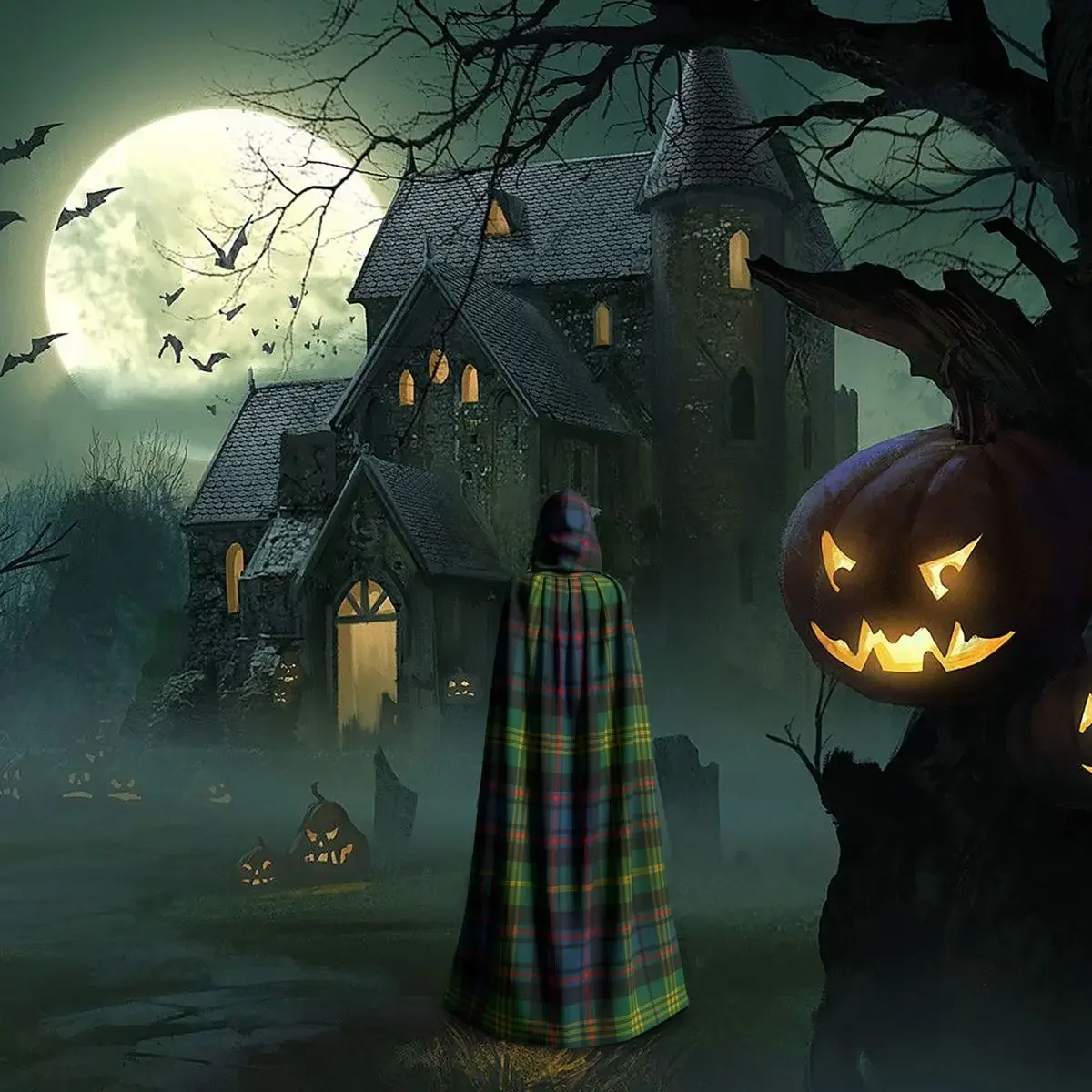 Capa con capucha de tartán antiguo para hombres y mujeres adultos, Cosplay de fiesta de Halloween, bata larga de brujería, capucha