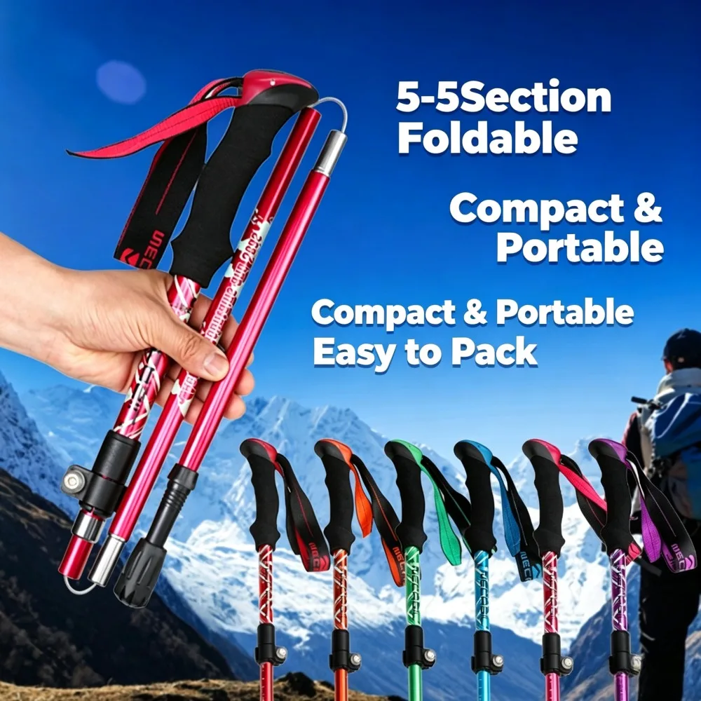 Bâton de randonnée pliable à cinq sections pour la randonnée en montagne, en alliage d'aluminium, ultra-court