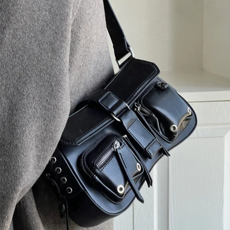 

Goth Punk Cool Women's Underarm Bag Hot Girls Shoulder Bags Fashion Design PU Leather Female Handbags Tote Purse with Zipper